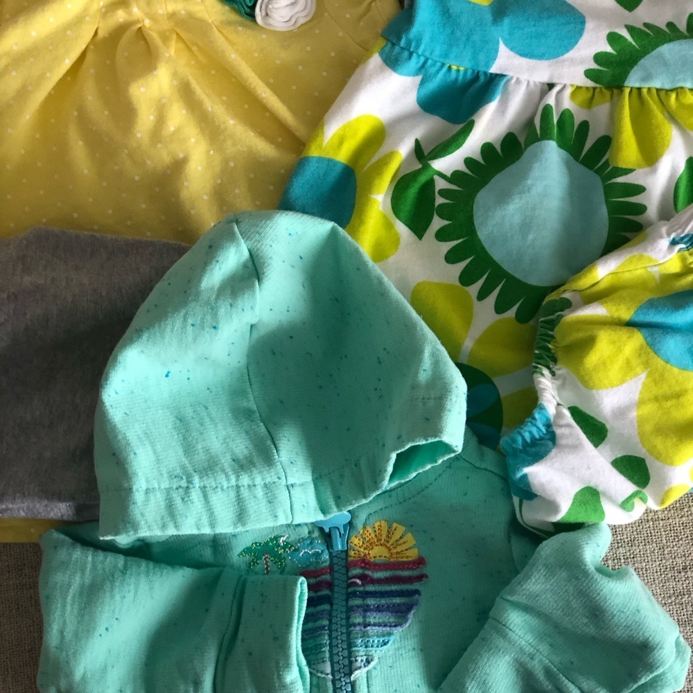 3Month Dress w/Flower Print,Three Flowers on Shirt,Sparkle Pants, and Sweatshirt